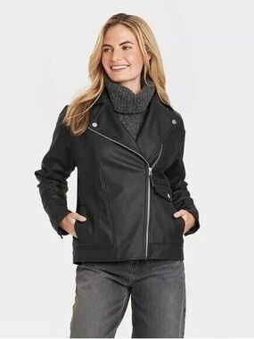 Universal Thread Black Faux Leather Moto Jacket Zip Front Biker Grunge Size XL